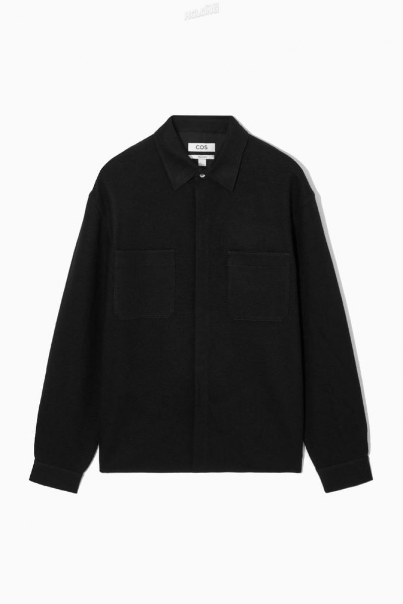 COS Wool-Jersey Overshirt Men's Shirts Black | YP04-C6PB