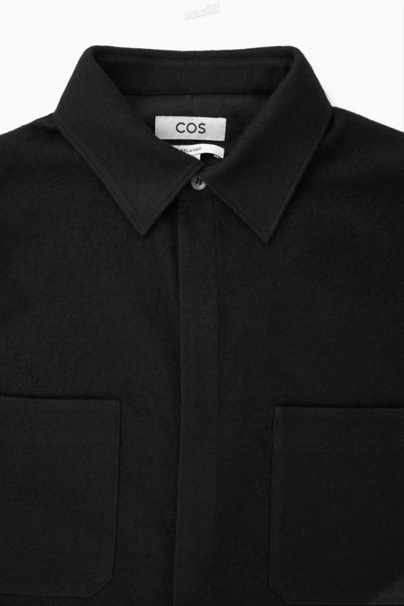 COS Wool-Jersey Overshirt Men's Shirts Black | YP04-C6PB