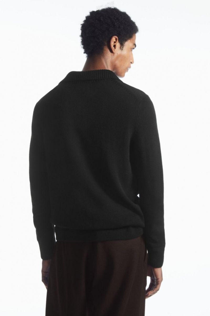 COS Wool And Cashmere Polo Shirt Men's Knitwear Black | YK12-M3TL