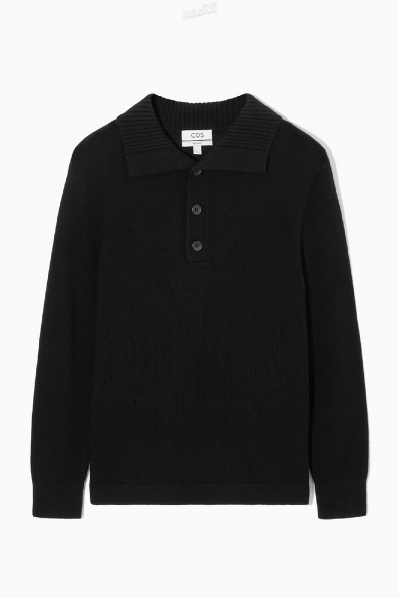 COS Wool And Cashmere Polo Shirt Men's Knitwear Black | YK12-M3TL