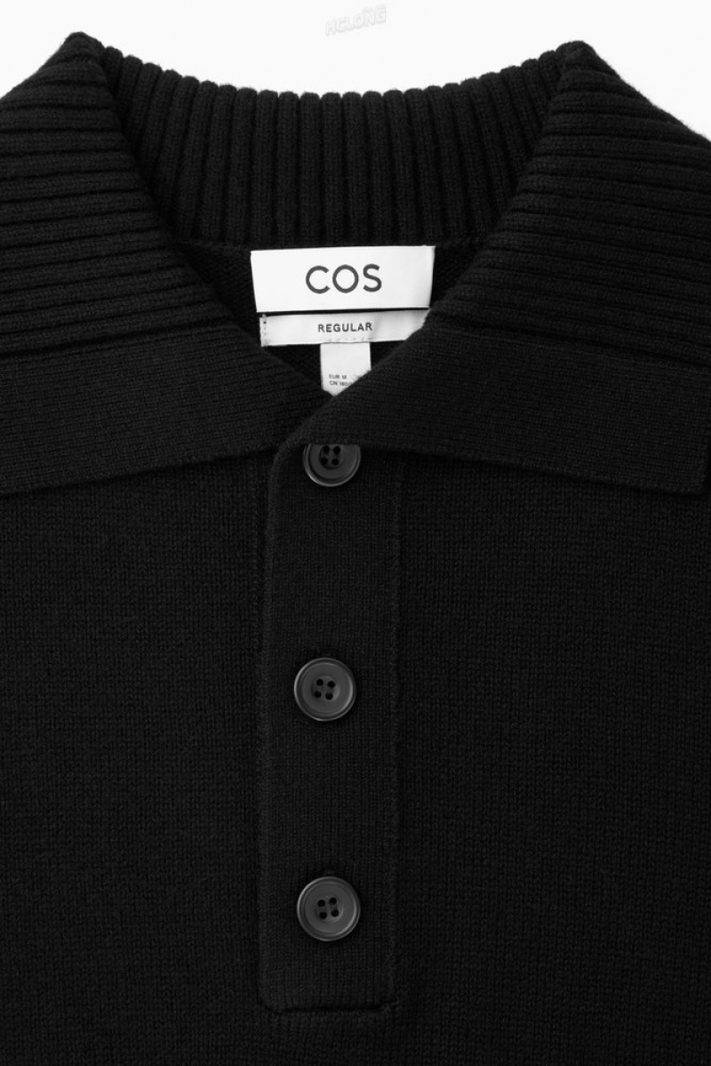 COS Wool And Cashmere Polo Shirt Men's Knitwear Black | YK12-M3TL