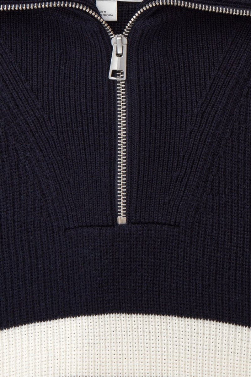 COS Wool And Cotton-Blend Half-Zip Jumper Men's Knitwear Cream | MN76-O5EK