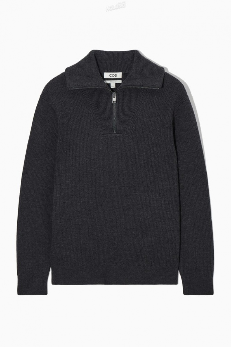 COS Wool And Cotton-Blend Half-Zip Sweater Men's Sweaters & Cardigans Navy | IJ62-U8UY