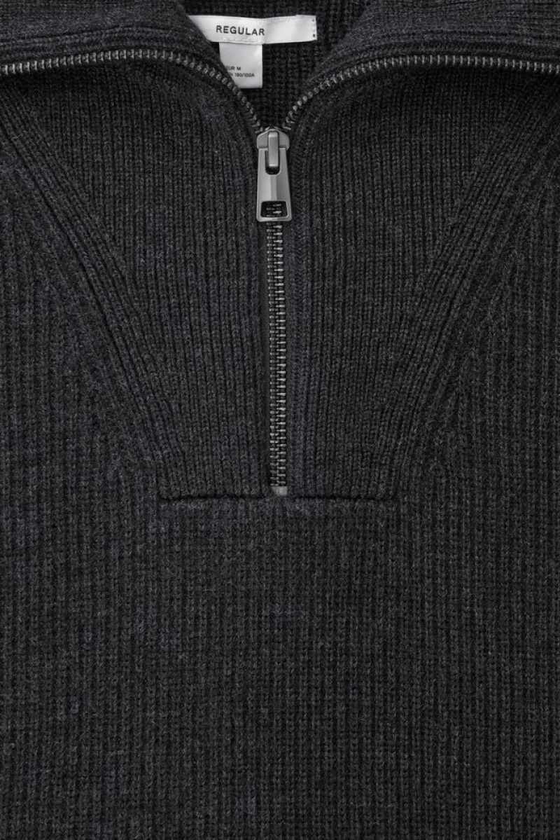 COS Wool And Cotton-Blend Half-Zip Sweater Men's Sweaters & Cardigans Navy | IJ62-U8UY