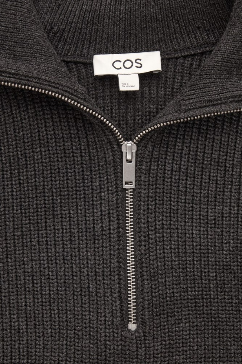 COS Wool And Cotton Half-Zip Sweater Women's Sweaters & Cardigans Black | GI93-M8PF