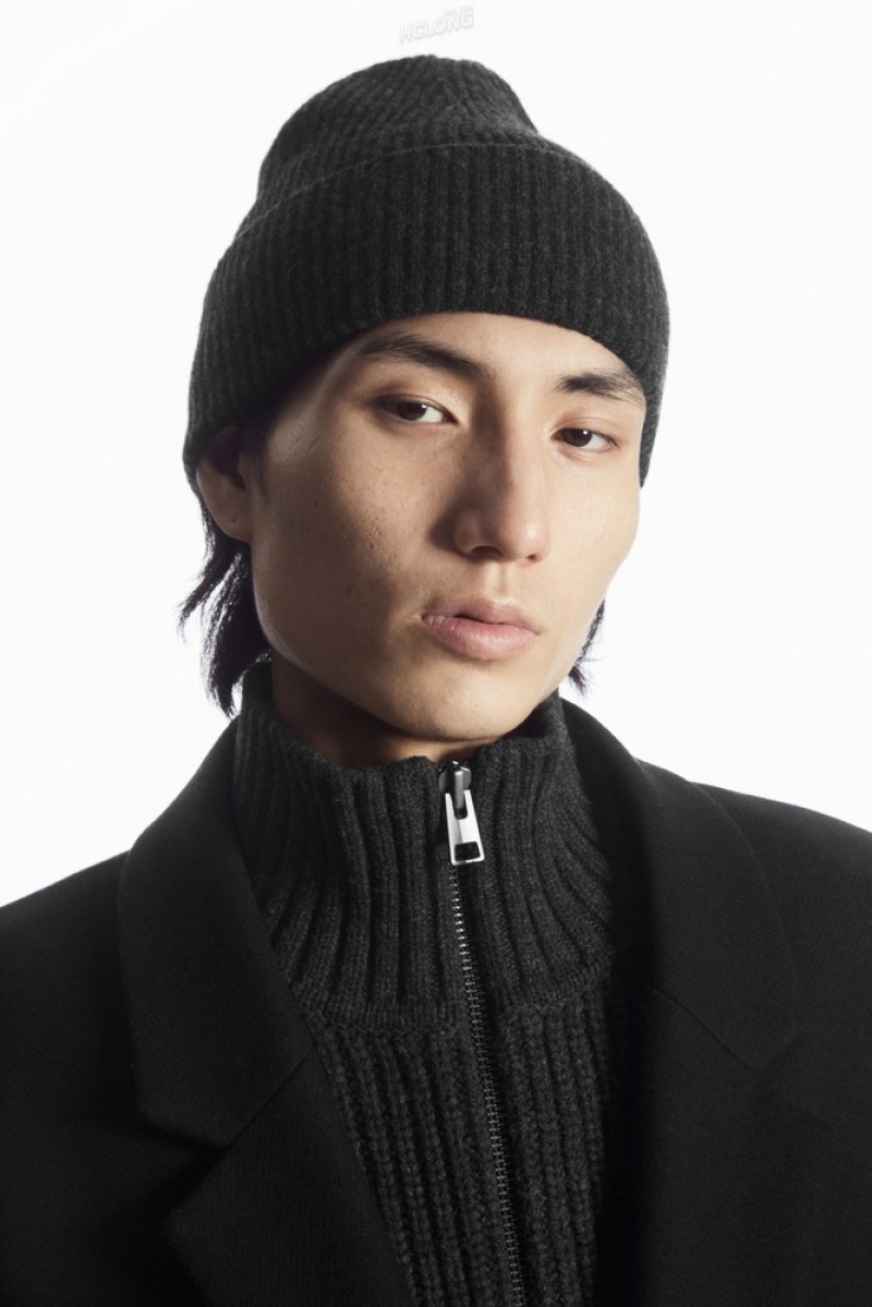 COS Wool Beanie Men's Hats Dark Grey MéLange | HE77-H0EZ