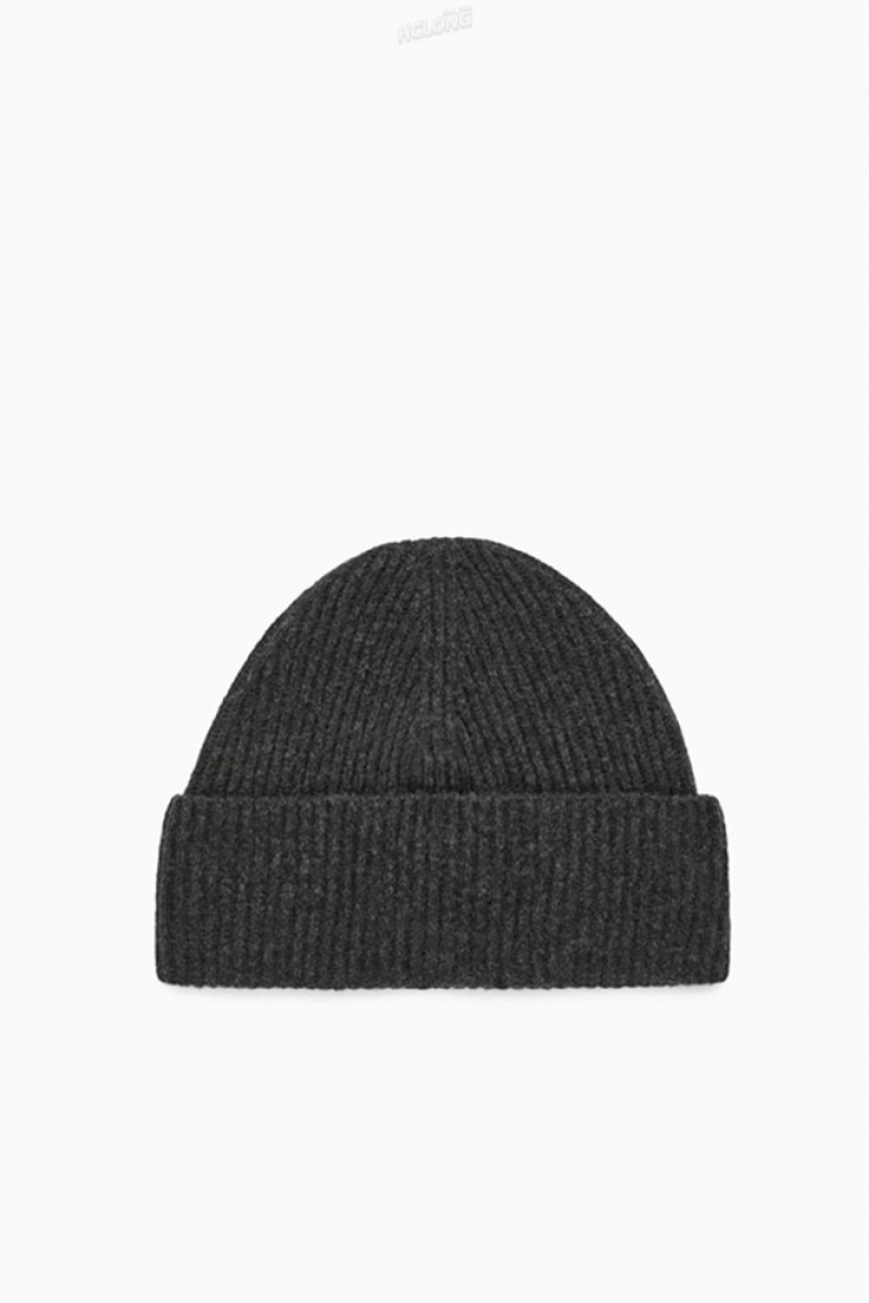 COS Wool Beanie Men's Hats Dark Grey MéLange | HE77-H0EZ