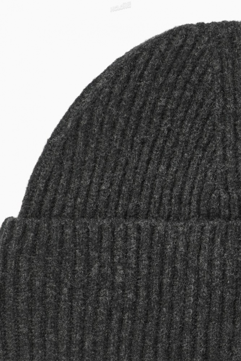 COS Wool Beanie Men's Hats Dark Grey MéLange | HE77-H0EZ