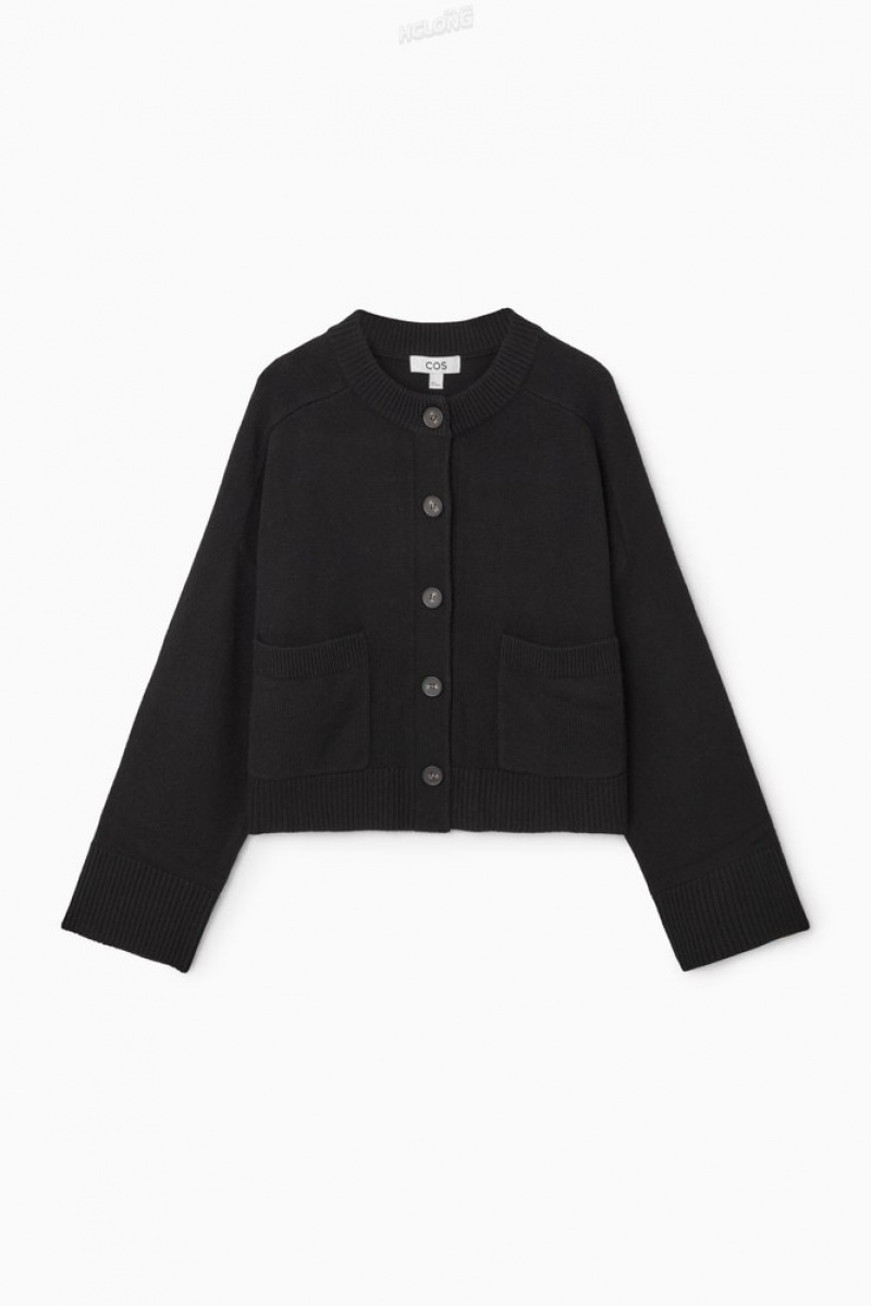 COS Wool Crew-Neck Cardigan Women's Sweaters & Cardigans Black | OU33-T8SL