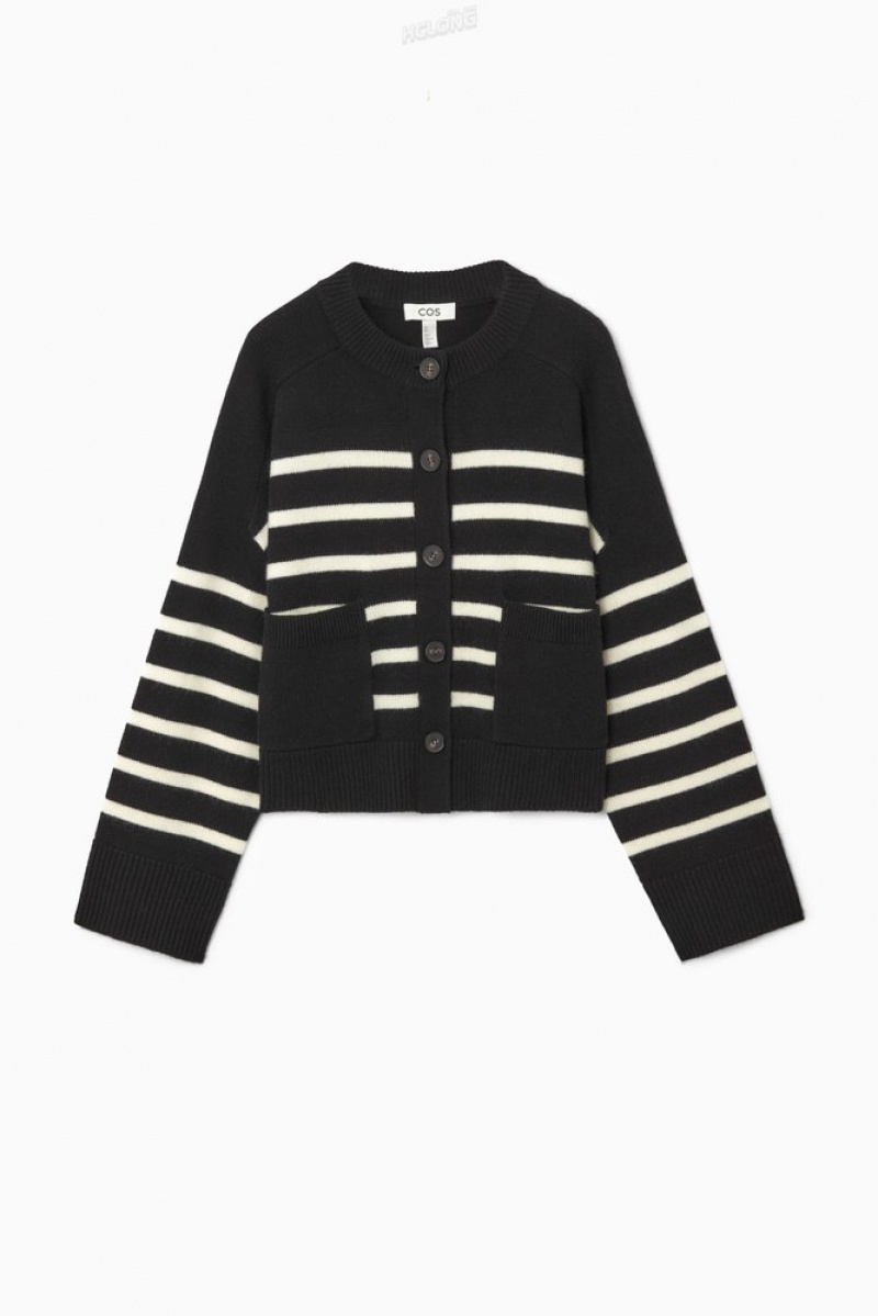 COS Wool Crew-Neck Cardigan Women's Sweaters & Cardigans Black | CE44-I2TR