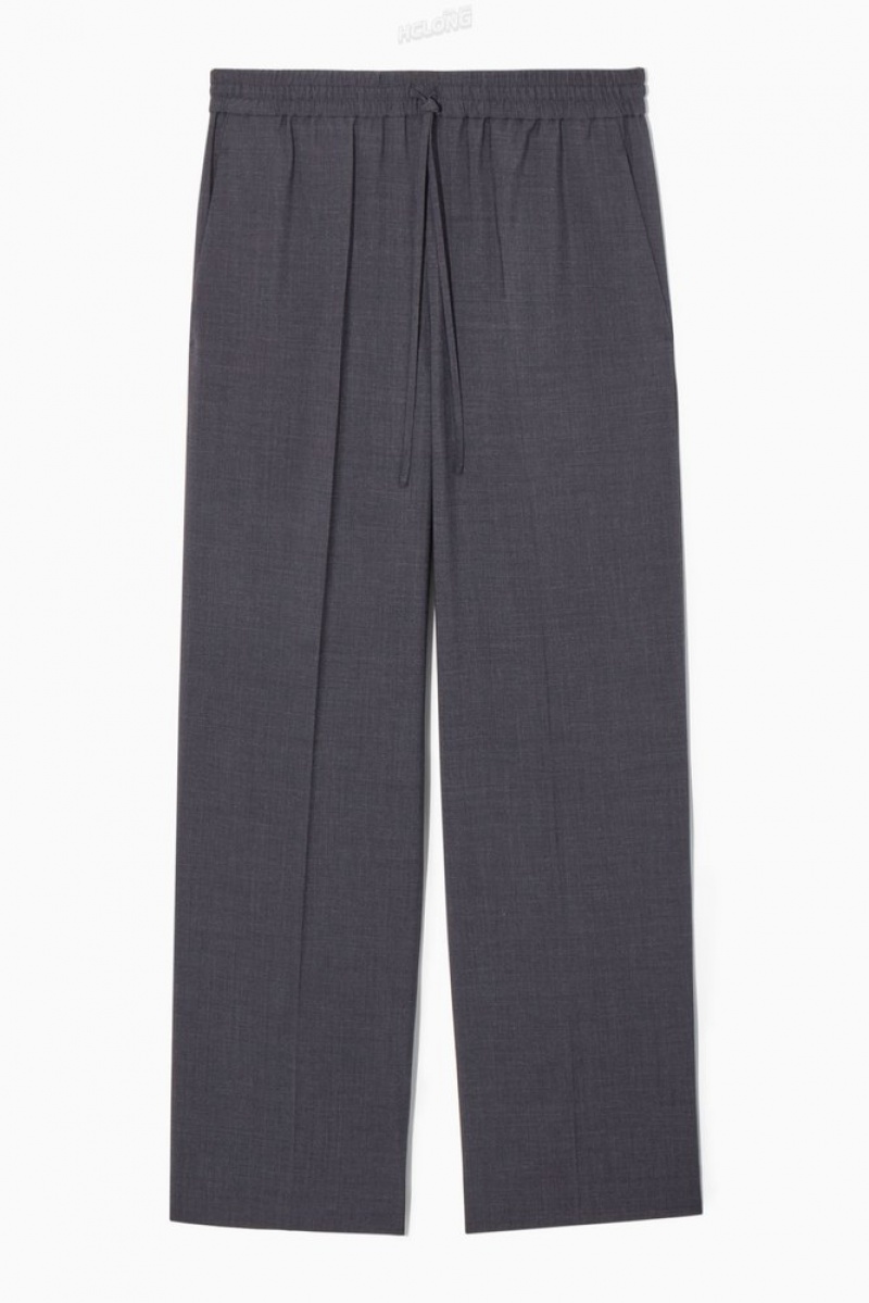 COS Wool Drawstring Trousers Women's Trousers Navy | YJ17-A5IS