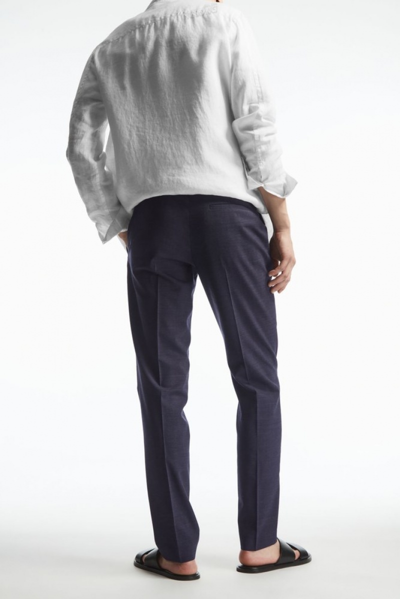 COS Wool MéLange Trousers - Slim Men's Suit Trousers Navy MéLange | AB90-F9HZ