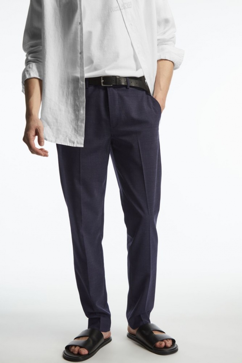 COS Wool MéLange Trousers - Slim Men's Suit Trousers Navy MéLange | AB90-F9HZ