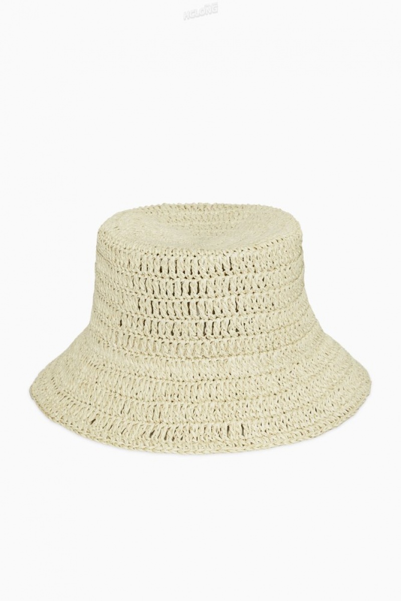 COS Woven Straw Bucket Hat Women's Hats Beige | IA37-V7LS