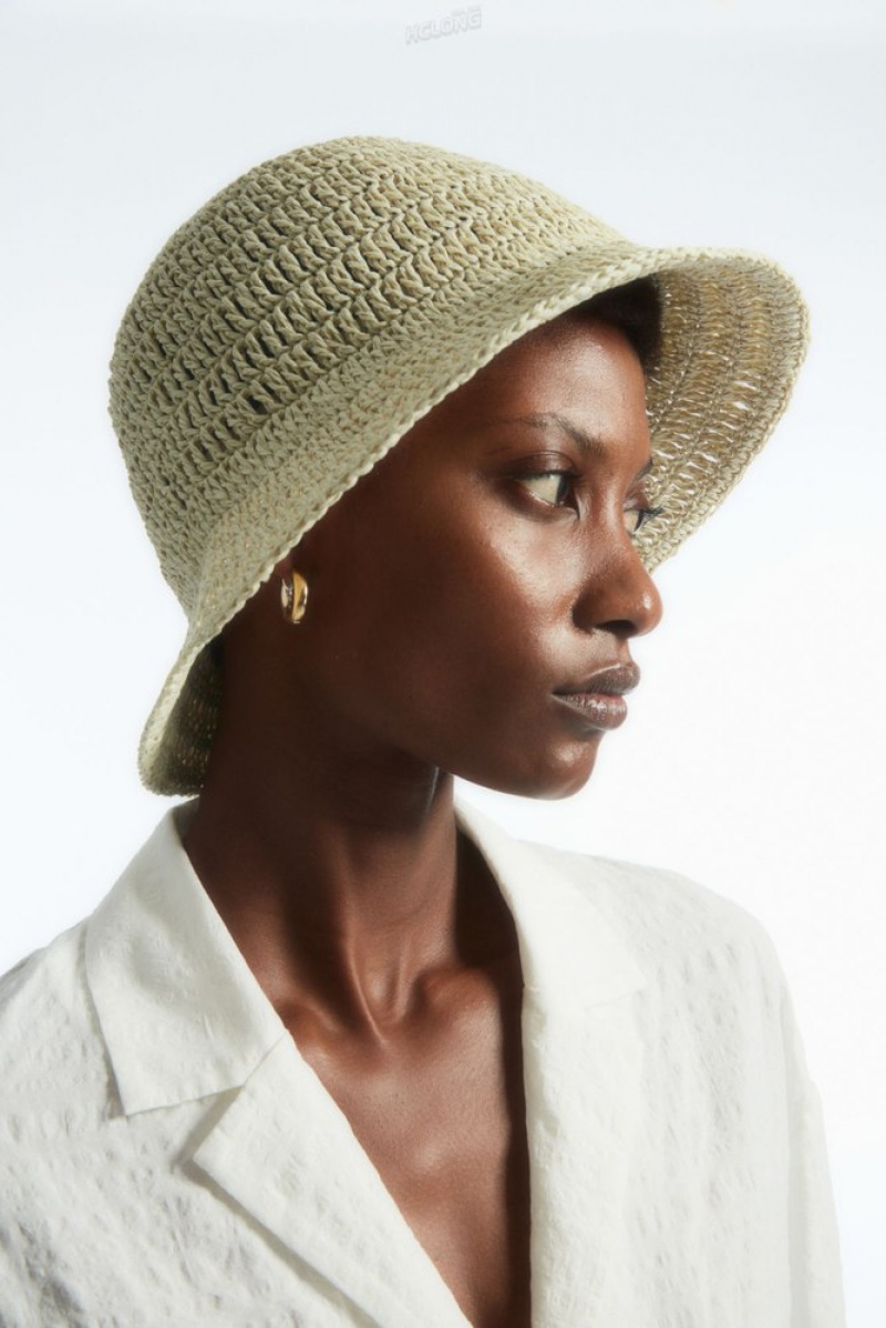 COS Woven Straw Bucket Hat Women\'s Hats Beige | IA37-V7LS