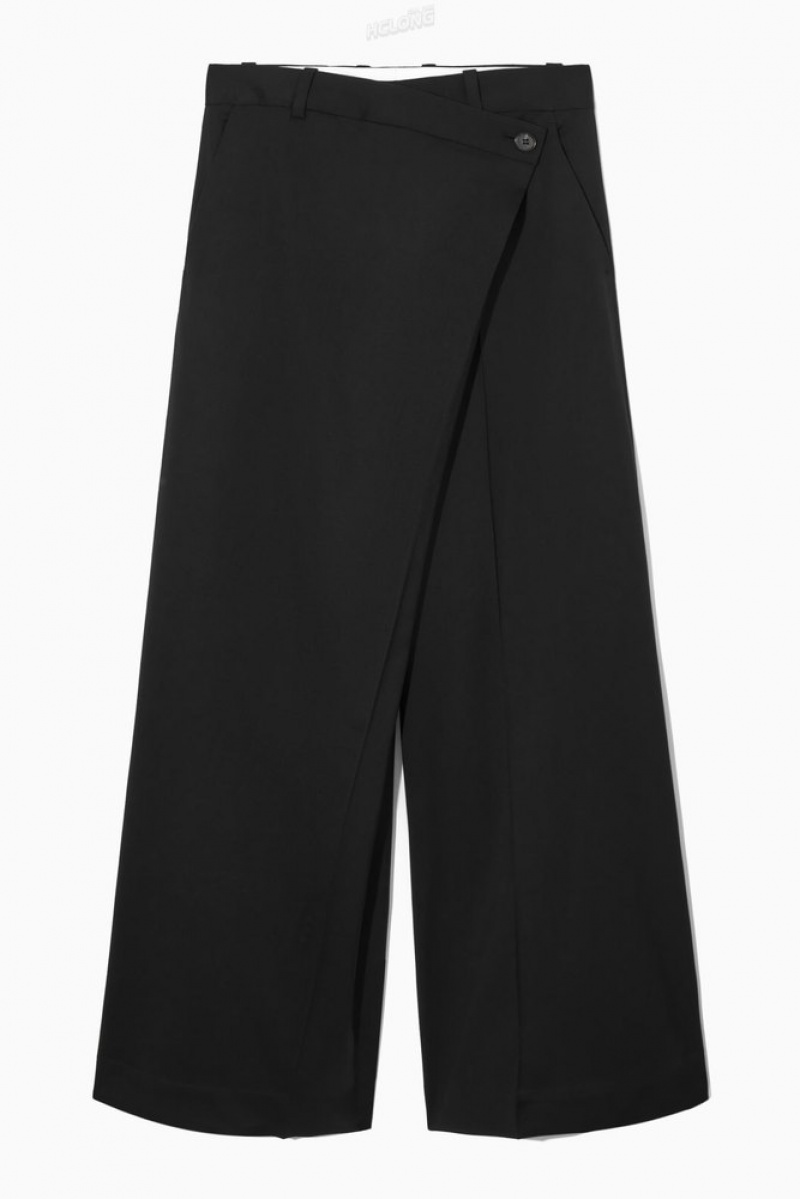 COS Wrap-Front Wide-Leg Wool Pants Women's Pants Black | SU50-T3IJ