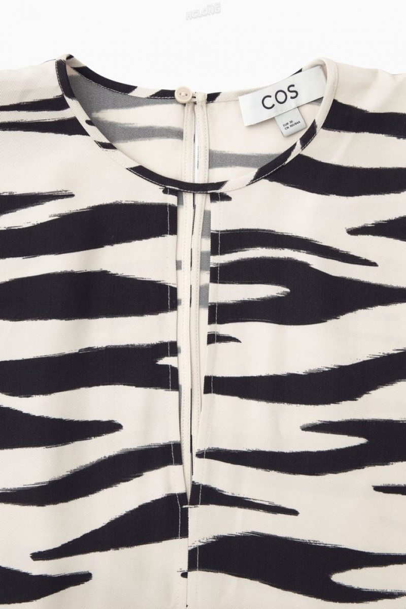 COS Zebra-Print Cutout Midi Dress Women's Dresses Off White / Zebra Print | IN25-R5FC